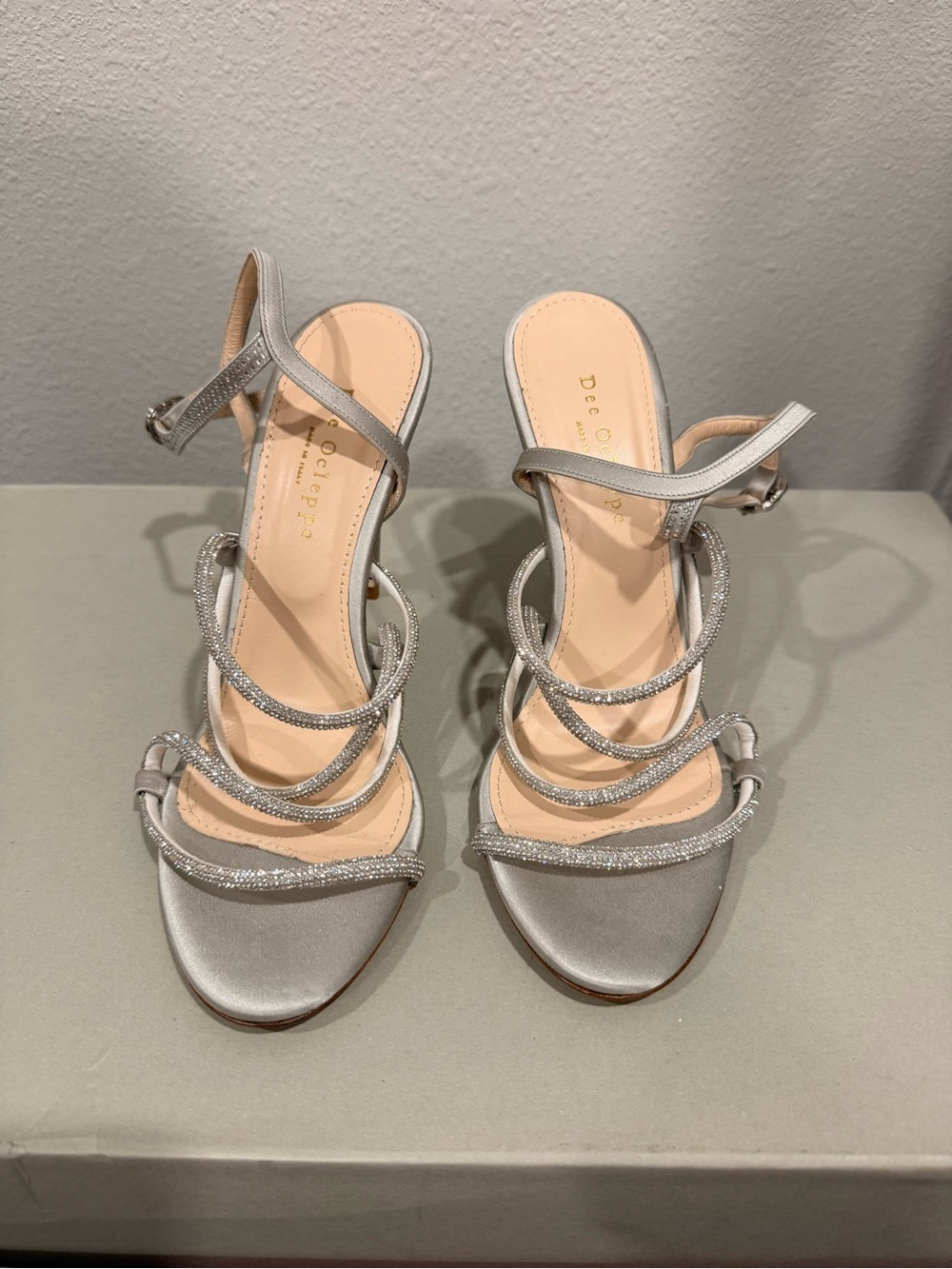 Dee Ocleppo Silver Strappy Rhinestone Heels Size EU 40